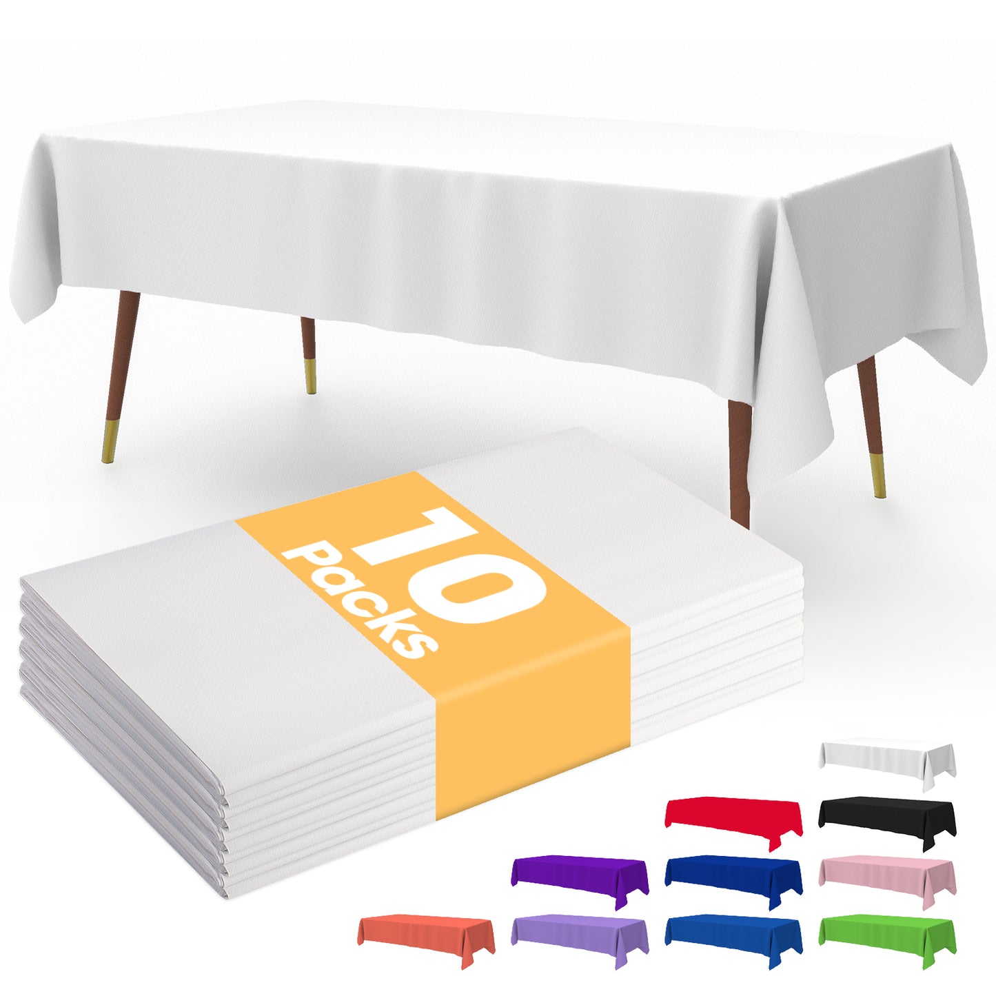 Pureegg Plastic Table Cloth Disposable - 10 Pack, Disposable Table Cloths for Parties, Decorative Tablecloths for Rectangle Tables, 54''x108'' White Plastic Tablecloth, Leakproof & Sturdy