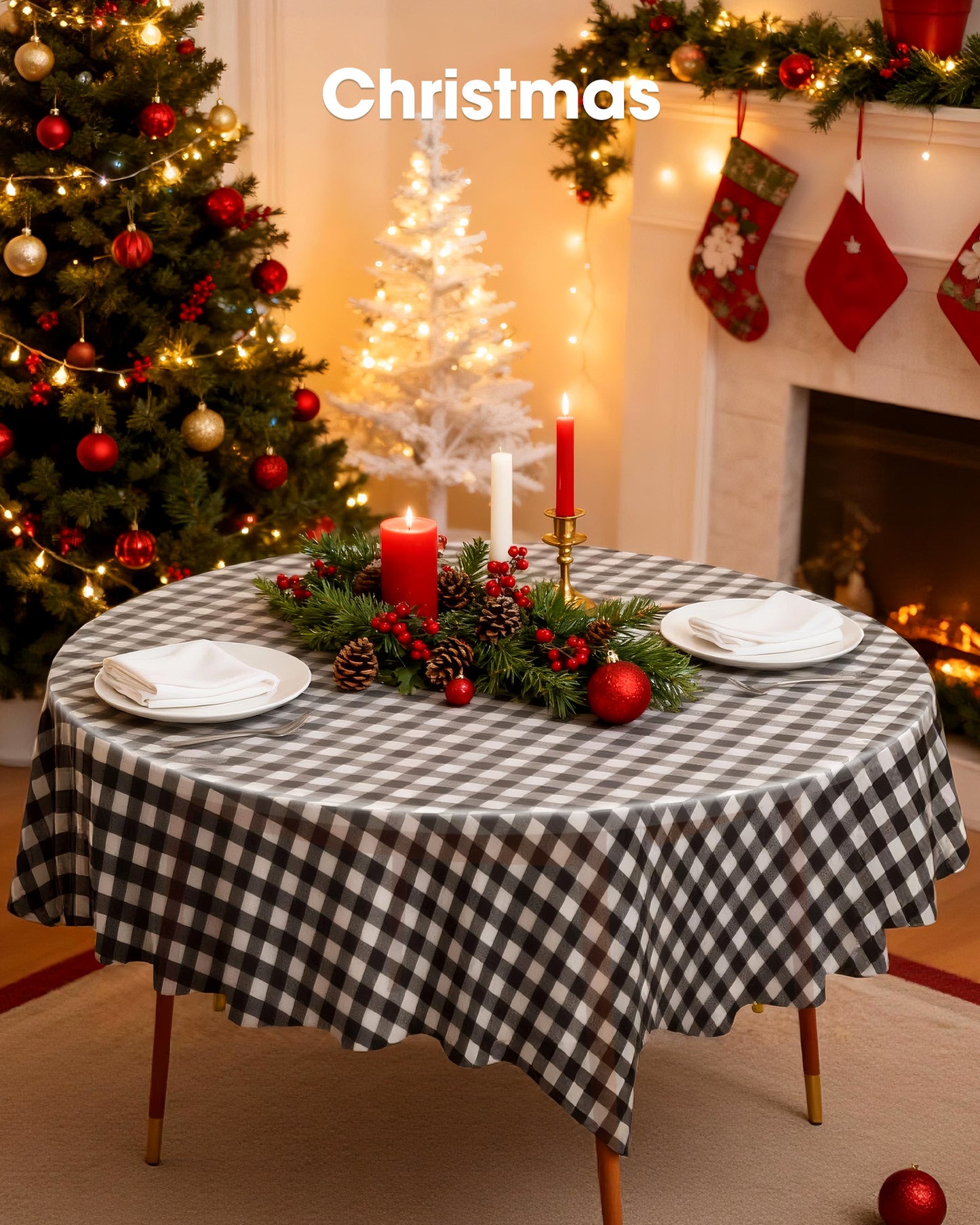 Pureegg Plastic Table Cloth Disposable 10 Pack, 84'' Round Table Cloths, Party, Picnic, Wedding, Decorative Tablecloths, Round, White Plastic Cover, Leakproof & Sturdy