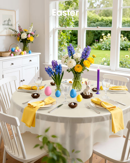 Pureegg Plastic Table Cloth Disposable 10 Pack, 84'' Round Table Cloths, Party, Picnic, Wedding, Decorative Tablecloths, Round, White Plastic Cover, Leakproof & Sturdy