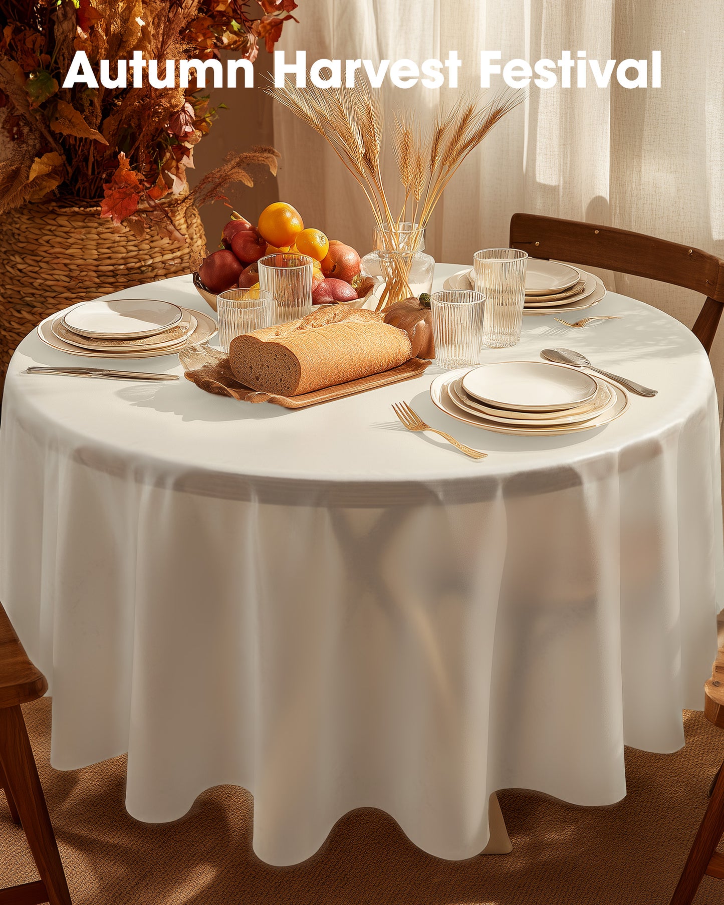Pureegg Plastic Table Cloth Disposable 10 Pack, 84'' Round Table Cloths, Party, Picnic, Wedding, Decorative Tablecloths, Round, White Plastic Cover, Leakproof & Sturdy