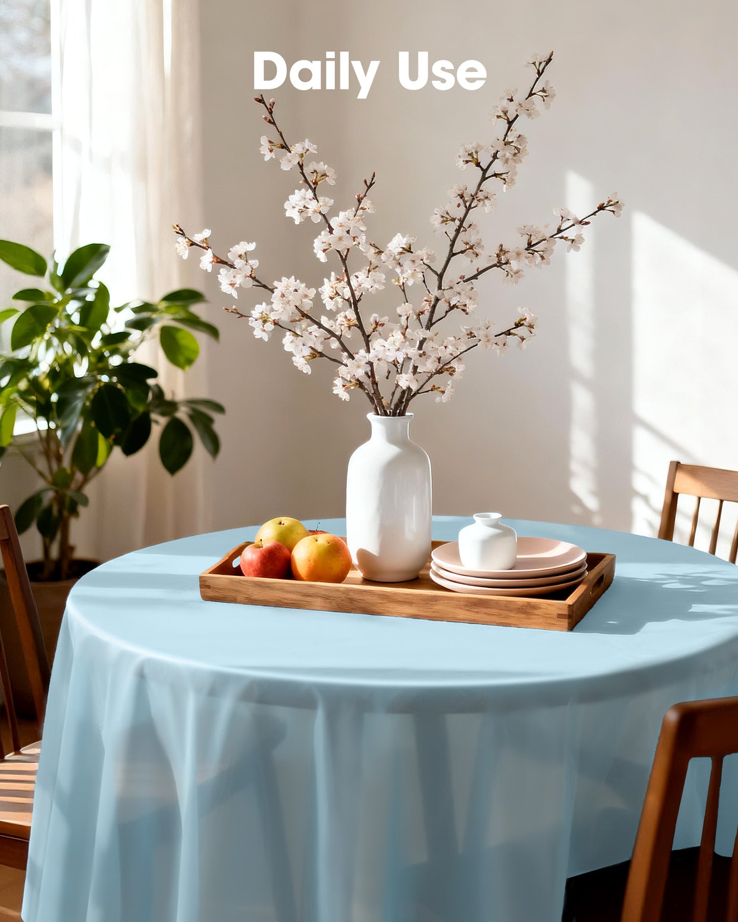 Pureegg Plastic Table Cloth Disposable 10 Pack, 84'' Round Table Cloths, Party, Picnic, Wedding, Decorative Tablecloths, Round, White Plastic Cover, Leakproof & Sturdy