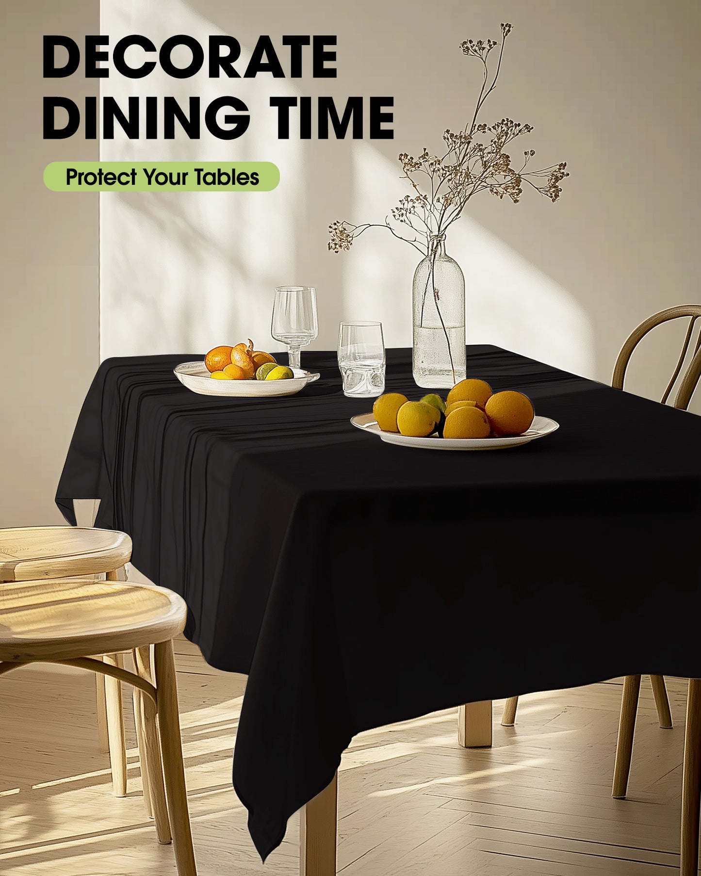 Pureegg Table Cloth - Reusable Polyester Table Cloth for Rectangle Table, 60"x102" Washable Black Tablecloth, Decorative Fabric Table Cover for Dining, Wedding, Restaurant, Party, Black, 2 Pack
