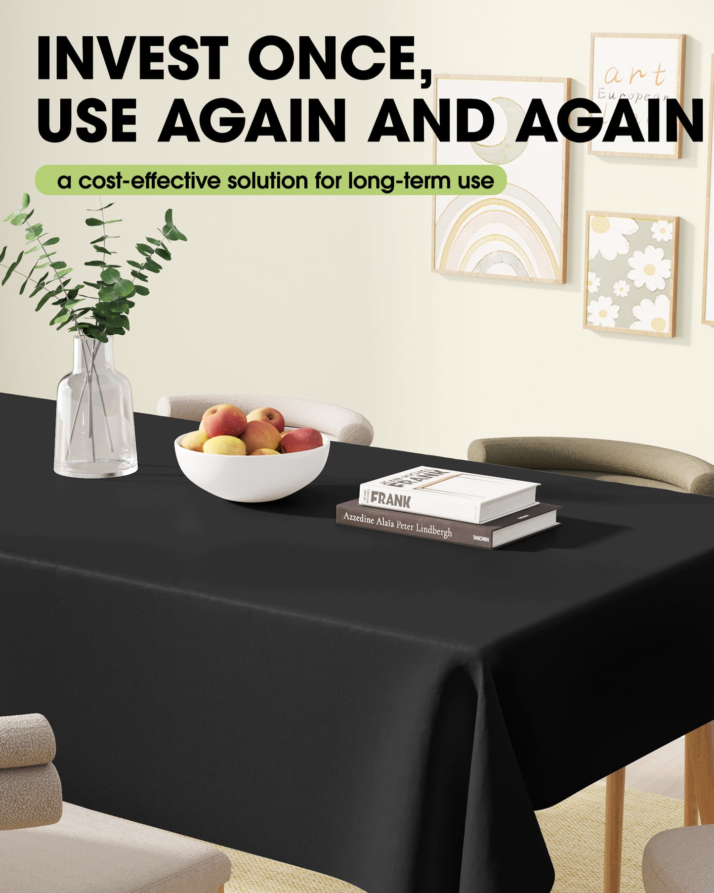 Pureegg Table Cloth - Reusable Polyester Table Cloth for Rectangle Table, 60"x102" Washable Black Tablecloth, Decorative Fabric Table Cover for Dining, Wedding, Restaurant, Party, Black, 2 Pack