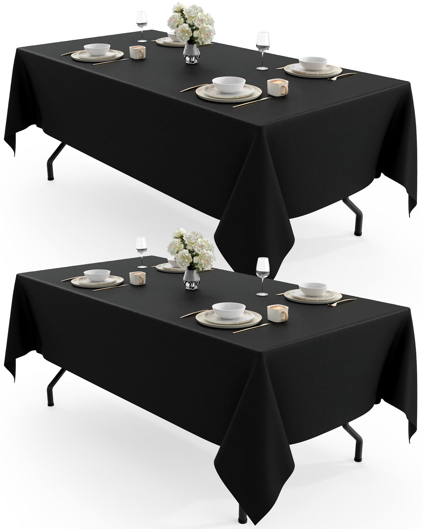 Pureegg Rectangle Table Cloth 60" x 102" – Durable Polyester Tablecloth Offers Reusable & Washable Protection, Ideal for Outdoor Party, Picnic, Wedding, Banquet and Birthday, 2 Pack, Black