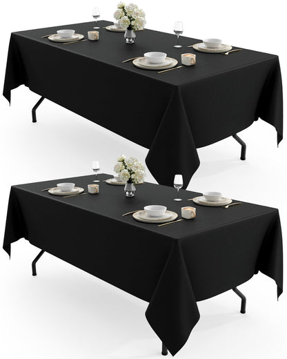 Pureegg Rectangle Table Cloth 60" x 102" – Durable Polyester Tablecloth Offers Reusable & Washable Protection, Ideal for Outdoor Party, Picnic, Wedding, Banquet and Birthday, 2 Pack, Black