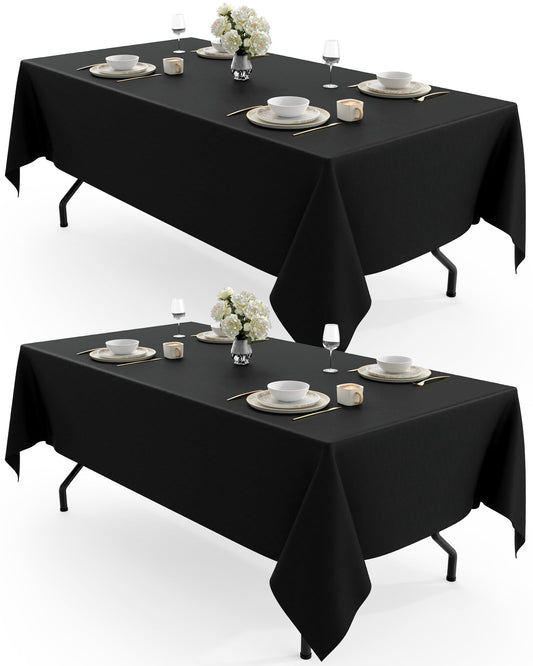 Pureegg Rectangle Table Cloth 60" x 102" – Durable Polyester Tablecloth Offers Reusable & Washable Protection, Ideal for Outdoor Party, Picnic, Wedding, Banquet and Birthday, 2 Pack, Black
