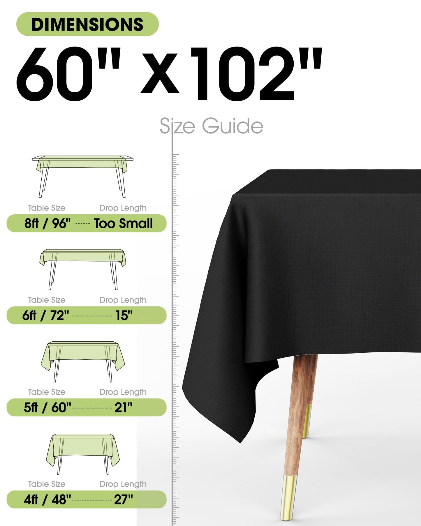Pureegg Rectangle Table Cloth 60" x 102" – Durable Polyester Tablecloth Offers Reusable & Washable Protection, Ideal for Outdoor Party, Picnic, Wedding, Banquet and Birthday, 2 Pack, Black