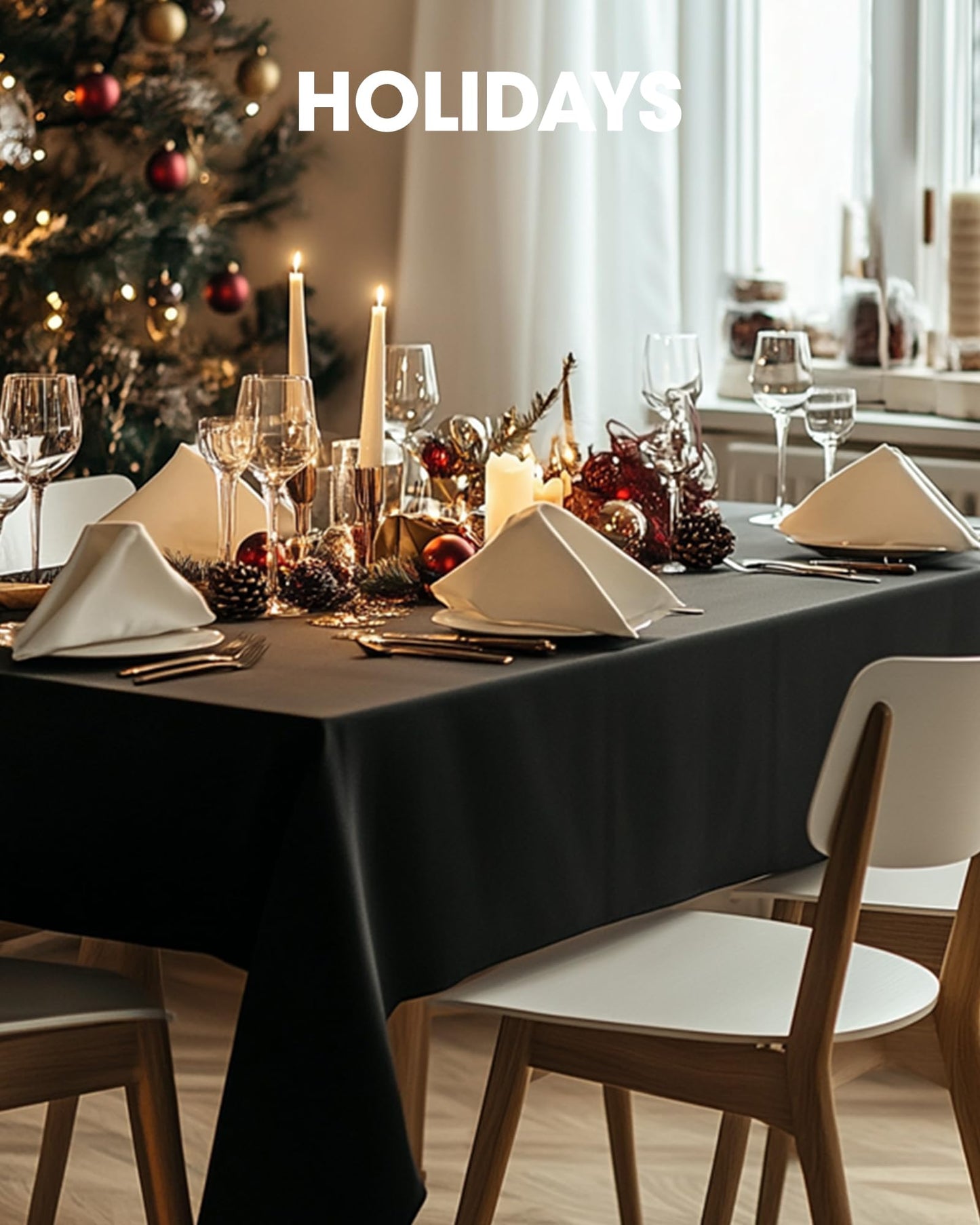 Pureegg Rectangle Table Cloth 60" x 102" – Durable Polyester Tablecloth Offers Reusable & Washable Protection, Ideal for Outdoor Party, Picnic, Wedding, Banquet and Birthday, 2 Pack, Black