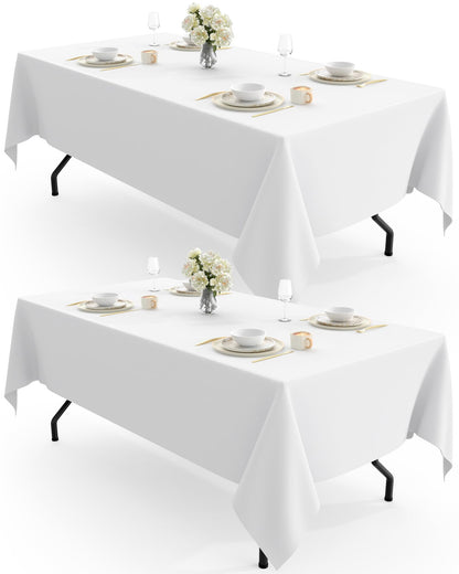 Pureegg Rectangle Table Cloth 60" x 102" – Durable Polyester Tablecloth Offers Reusable & Washable Protection, Ideal for Outdoor Party, Picnic, Wedding, Banquet and Birthday, 2 Pack, White