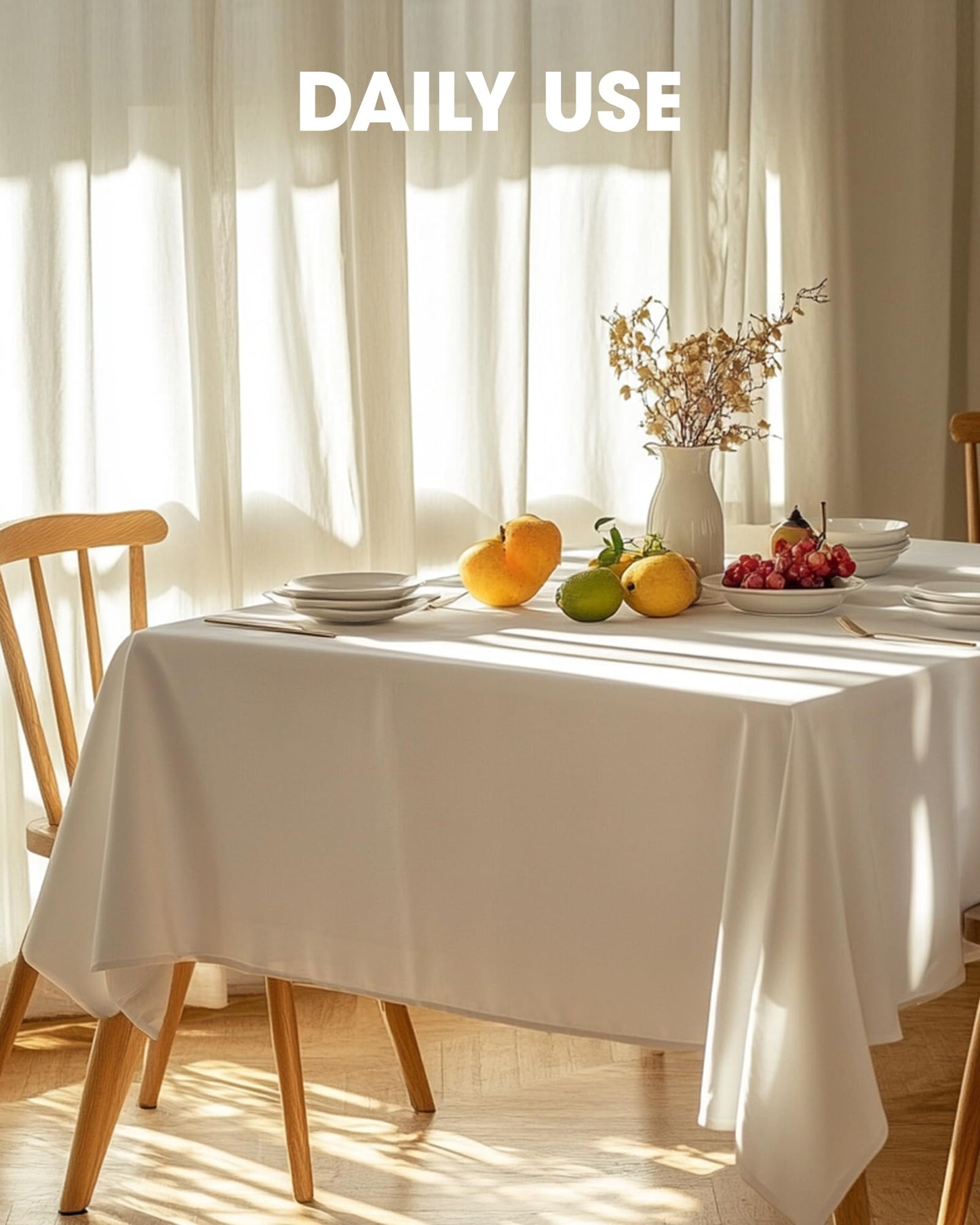 Pureegg Rectangle Table Cloth 60" x 102" – Durable Polyester Tablecloth Offers Reusable & Washable Protection, Ideal for Outdoor Party, Picnic, Wedding, Banquet and Birthday, 2 Pack, White