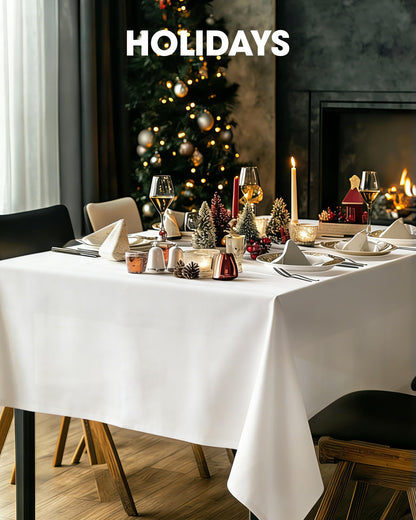 Pureegg Rectangle Table Cloth 60" x 102" – Durable Polyester Tablecloth Offers Reusable & Washable Protection, Ideal for Outdoor Party, Picnic, Wedding, Banquet and Birthday, 2 Pack, White