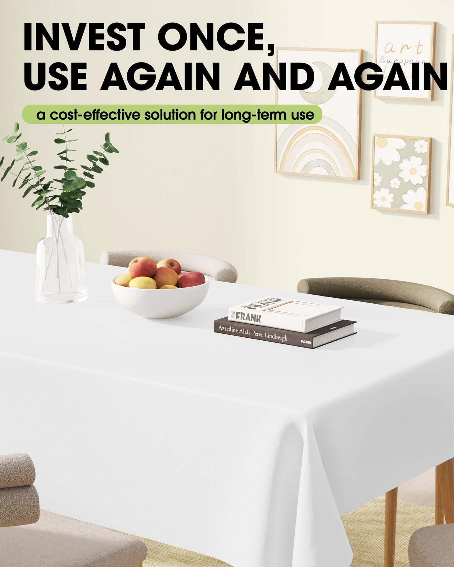 Pureegg Rectangle Table Cloth 60" x 102" – Durable Polyester Tablecloth Offers Reusable & Washable Protection, Ideal for Outdoor Party, Picnic, Wedding, Banquet and Birthday, 2 Pack, White