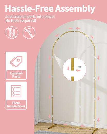 Pureegg Metal Arch Backdrop Stand Set - Set of 2 (7.2ft/6.0ft), Gold Wedding Stand with Stable Base, Elegant Backdrop Cover for Party, Birthday, Baby Shower, Graduation, Easy to Assemble