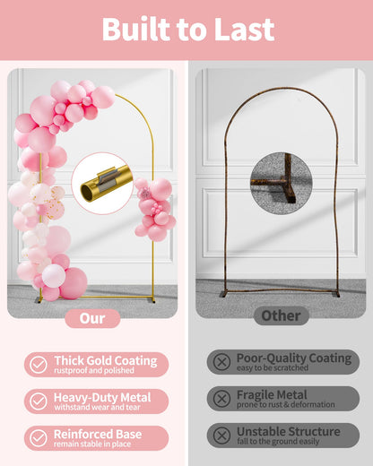 Pureegg Metal Arch Backdrop Stand Set - Set of 2 (7.2ft/6.0ft), Gold Wedding Stand with Stable Base, Elegant Backdrop Cover for Party, Birthday, Baby Shower, Graduation, Easy to Assemble