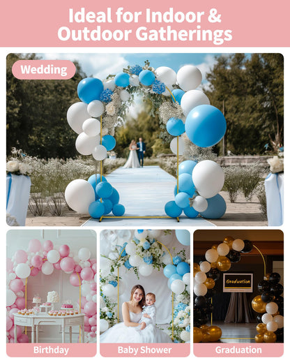 Pureegg Metal Arch Backdrop Stand Set - Set of 2 (7.2ft/6.0ft), Gold Wedding Stand with Stable Base, Elegant Backdrop Cover for Party, Birthday, Baby Shower, Graduation, Easy to Assemble