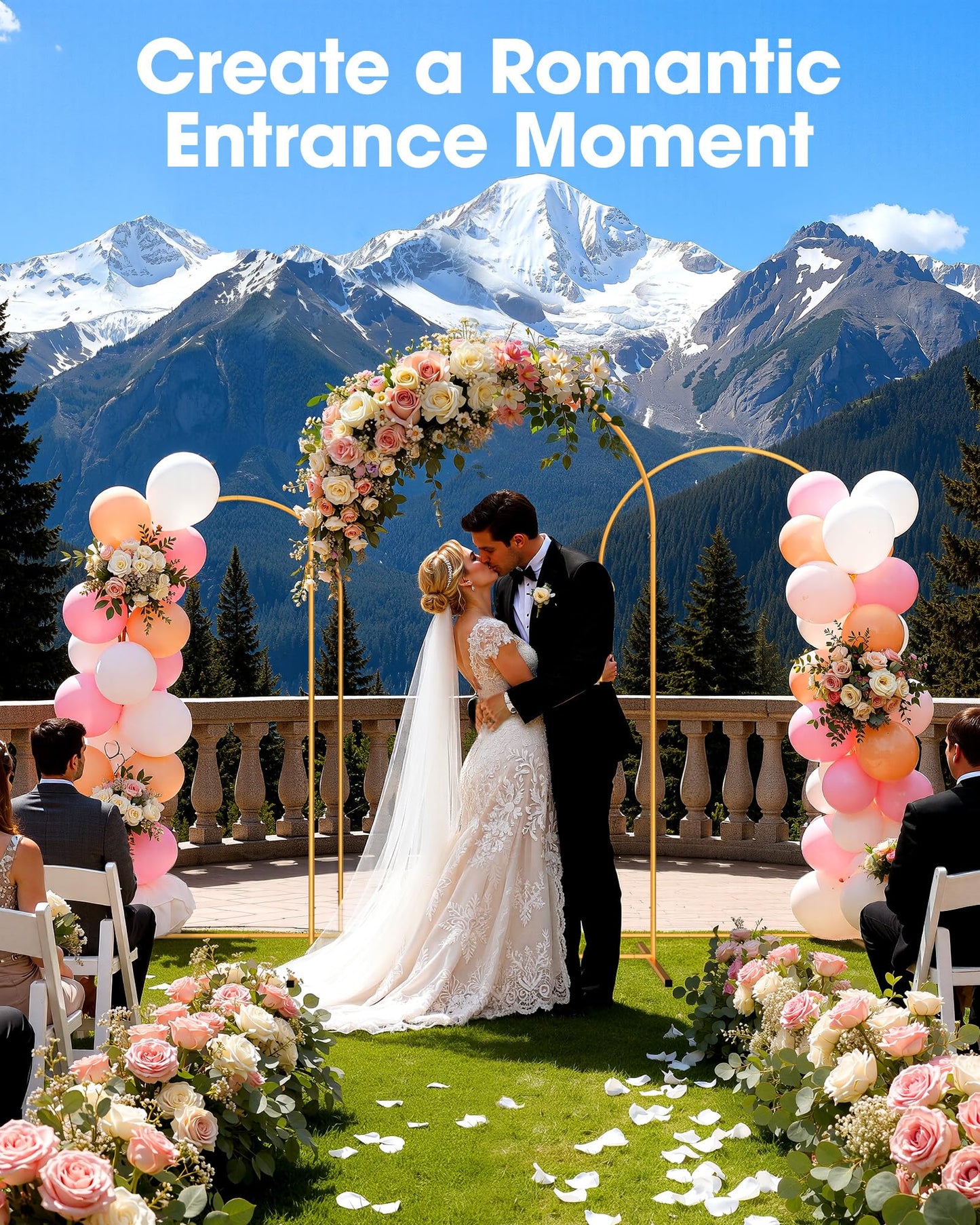 Pureegg Wedding Arch Backdrop Stand Set of 3 (7.2FT, 6.6FT, 6FT) - Stable Freestanding Gold Balloon Arch Stand, Easy Assembly & Reusable, Sturdy Metal Frame for Wedding, Baby Shower, Birthday