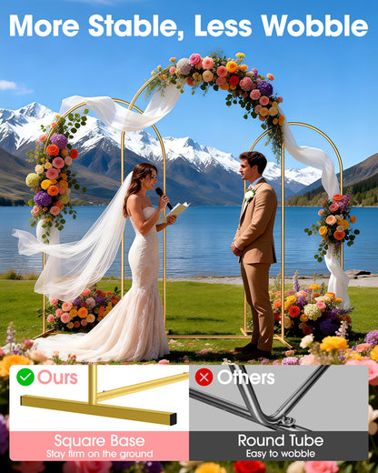 Pureegg Wedding Arch Backdrop Stand Set of 3 (7.2FT, 6.6FT, 6FT) - Stable Freestanding Gold Balloon Arch Stand, Easy Assembly & Reusable, Sturdy Metal Frame for Wedding, Baby Shower, Birthday