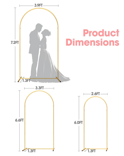 Pureegg Wedding Arch Backdrop Stand Set of 3 (7.2FT, 6.6FT, 6FT) - Stable Freestanding Gold Balloon Arch Stand, Easy Assembly & Reusable, Sturdy Metal Frame for Wedding, Baby Shower, Birthday