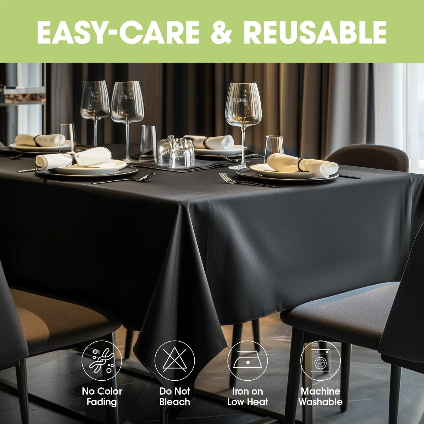Pureegg Rectangle Table Cloth 60" x 84" – Durable Polyester Tablecloth Offers Reusable & Washable Protection, Ideal for Outdoor Party, Picnic, Wedding, Banquet and Birthday, 1 Pack, Black