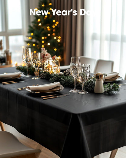 Pureegg Plastic Table Cloth Disposable 10 Pack, 54 x 108 Inch Table Cloths, Halloween Party Decorations, Summerween Decor, Halloween Tablecloths, Rectangle, Plastic Cover, Leakproof & Sturdy, Black