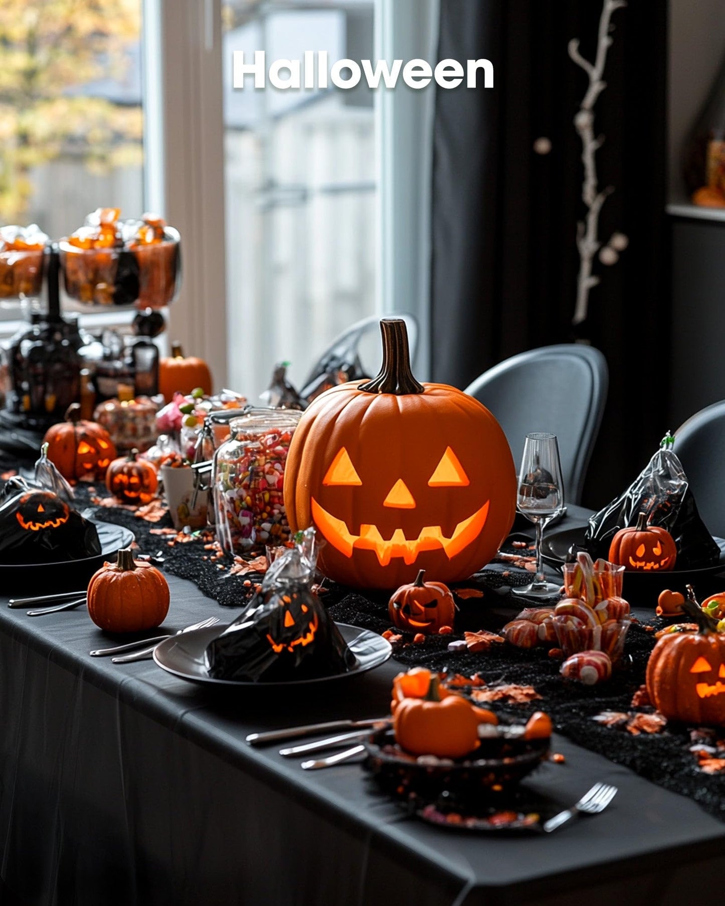 Pureegg Plastic Table Cloth Disposable 10 Pack, 54 x 108 Inch Table Cloths, Halloween Party Decorations, Summerween Decor, Halloween Tablecloths, Rectangle, Plastic Cover, Leakproof & Sturdy, Black