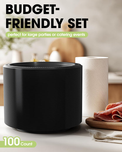 Pureegg Heavy Duty Black Plastic Plates, 100-Count, 7 Inch Disposable Plates - BPA-Free, Holds Steak & Pasta, No Sagging, for Parties BBQ Picnic Buffet
