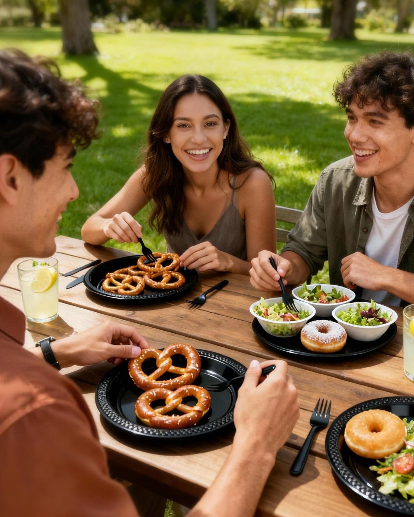 Pureegg Heavy Duty Black Plastic Plates, 100-Count, 7 Inch Disposable Plates - BPA-Free, Holds Steak & Pasta, No Sagging, for Parties BBQ Picnic Buffet
