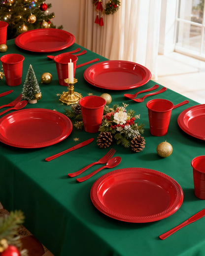 Pureegg Black Plastic Plates Set - 350 Pcs Complete Dinnerware Sets for 50 Guests, Disposable Plates, Utensils, Cups, Napkins Included, for Party, Gathering, Wedding, Daily Use