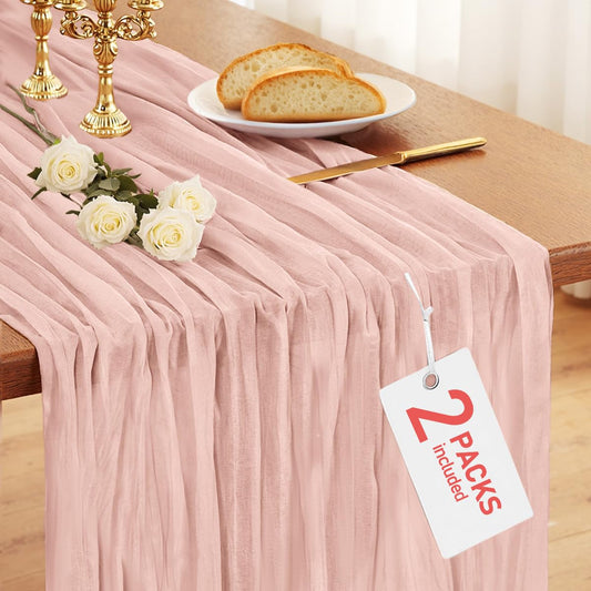 Pureegg 2-Pack Cheese Cloths Table Runner, 120'' Boho Table Cloth Decorations for Party, Baby Shower, Wedding and Farmhouse, Fabric Room Decor, Dusty Pink