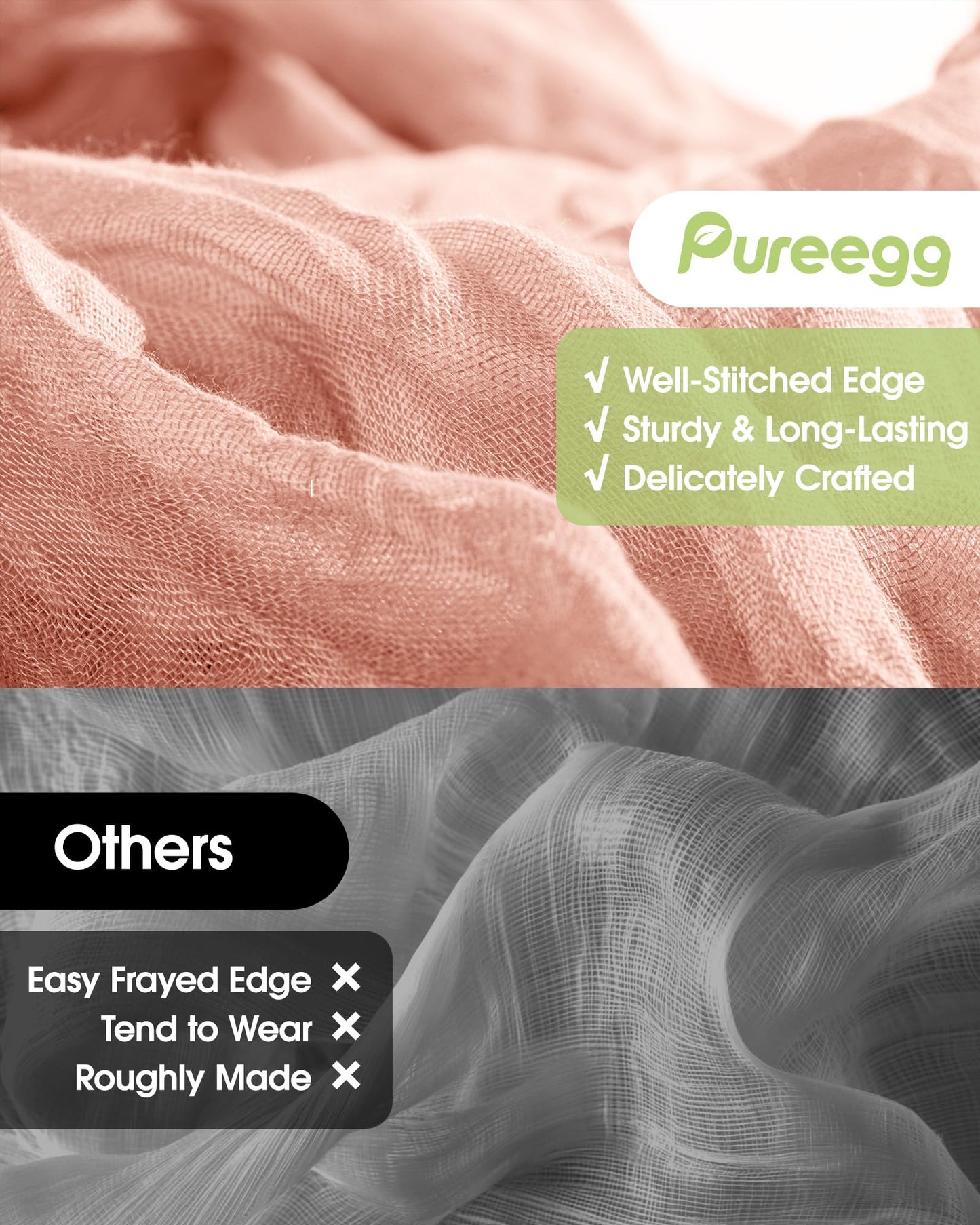 Pureegg 2-Pack Cheese Cloths Table Runner, 120'' Boho Table Cloth Decorations for Party, Baby Shower, Wedding and Farmhouse, Fabric Room Decor, Dusty Pink