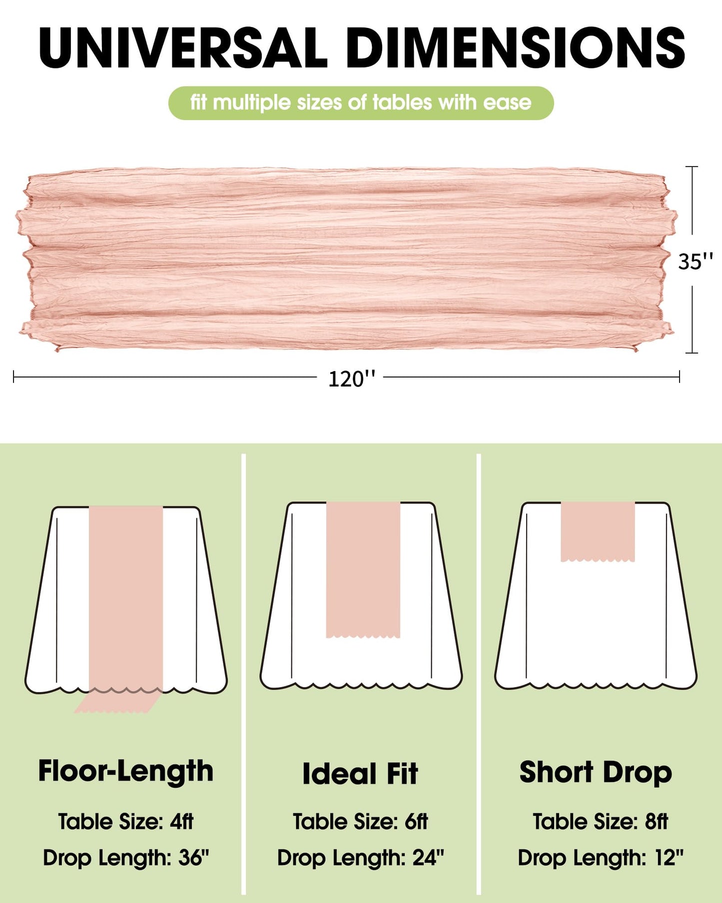 Pureegg 2-Pack Cheese Cloths Table Runner, 120'' Boho Table Cloth Decorations for Party, Baby Shower, Wedding and Farmhouse, Fabric Room Decor, Dusty Pink