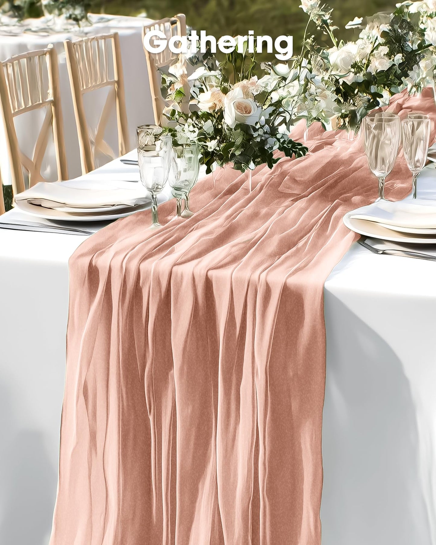 Pureegg 2-Pack Cheese Cloths Table Runner, 120'' Boho Table Cloth Decorations for Party, Baby Shower, Wedding and Farmhouse, Fabric Room Decor, Dusty Pink