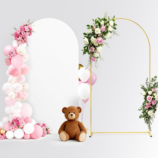 Pureegg Arch Backdrop Stand and Cover Set - 7.2FT Gold Metal Frame with White Fabric Cover, Easy-to-Assemble Wedding Arch Stand for Parties and Celebrations