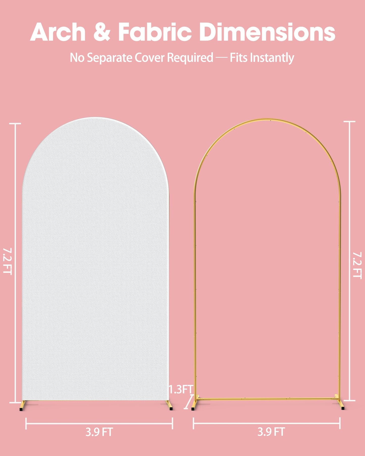 Pureegg Arch Backdrop Stand and Cover Set - 7.2FT Gold Metal Frame with White Fabric Cover, Easy-to-Assemble Wedding Arch Stand for Parties and Celebrations
