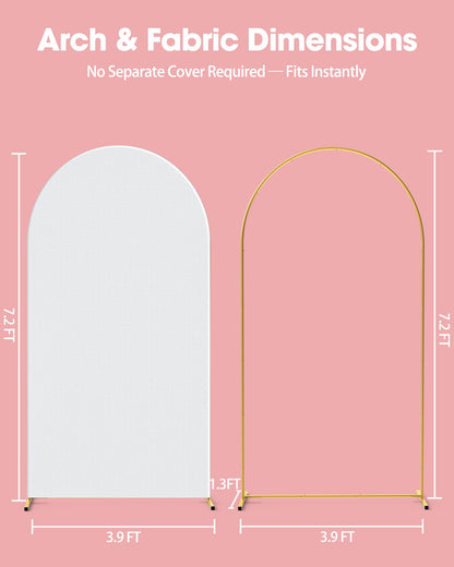 Pureegg Arch Backdrop Stand and Cover Set - 7.2FT Gold Metal Frame with White Fabric Cover, Easy-to-Assemble Wedding Arch Stand for Parties and Celebrations