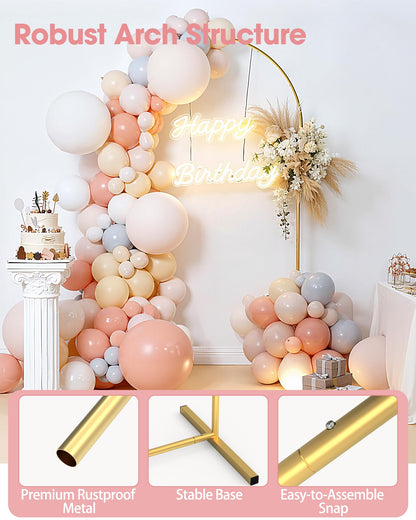 Pureegg Arch Backdrop Stand and Cover Set - 7.2FT Gold Metal Frame with White Fabric Cover, Easy-to-Assemble Wedding Arch Stand for Parties and Celebrations