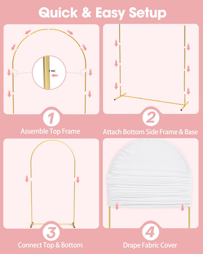 Pureegg Arch Backdrop Stand and Cover Set - 7.2FT Gold Metal Frame with White Fabric Cover, Easy-to-Assemble Wedding Arch Stand for Parties and Celebrations