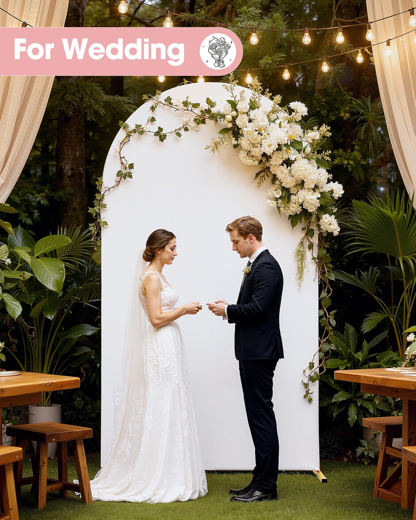 Pureegg Arch Backdrop Stand and Cover Set - 7.2FT Gold Metal Frame with White Fabric Cover, Easy-to-Assemble Wedding Arch Stand for Parties and Celebrations