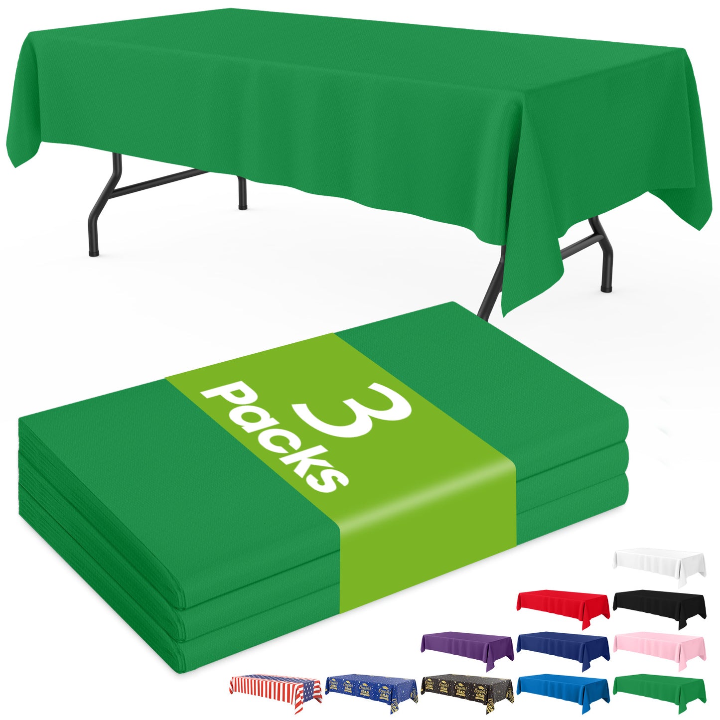 Pureegg Plastic Table Cloth Disposable 3 Pack, 54x108 Inch Rectangular Table Cloth, Leakproof Table Cover for Party, Picnic, US210-3