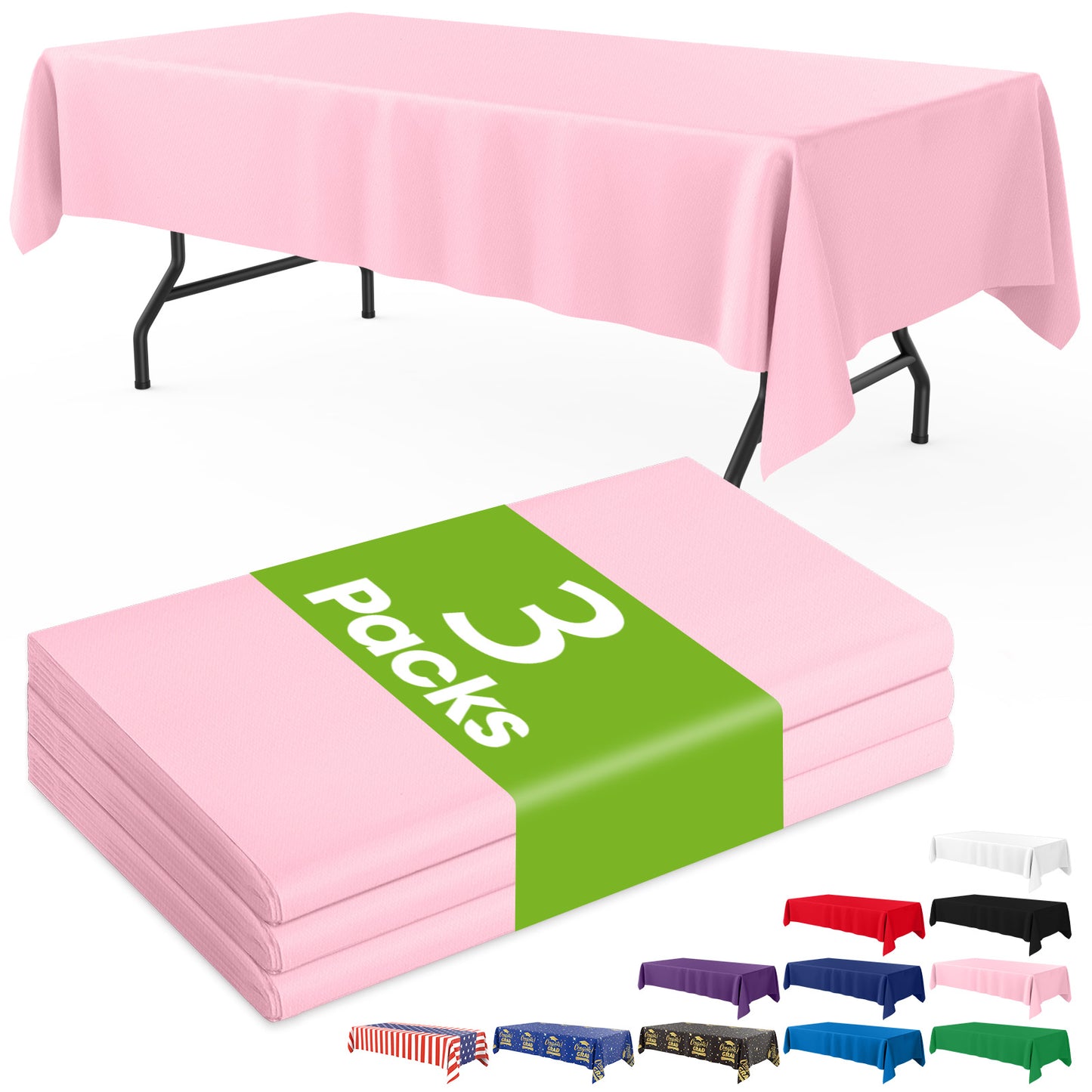 Pureegg Plastic Table Cloth Disposable 3 Pack, 54x108 Inch Rectangular Table Cloth, Leakproof Table Cover for Party, Picnic, US210-3