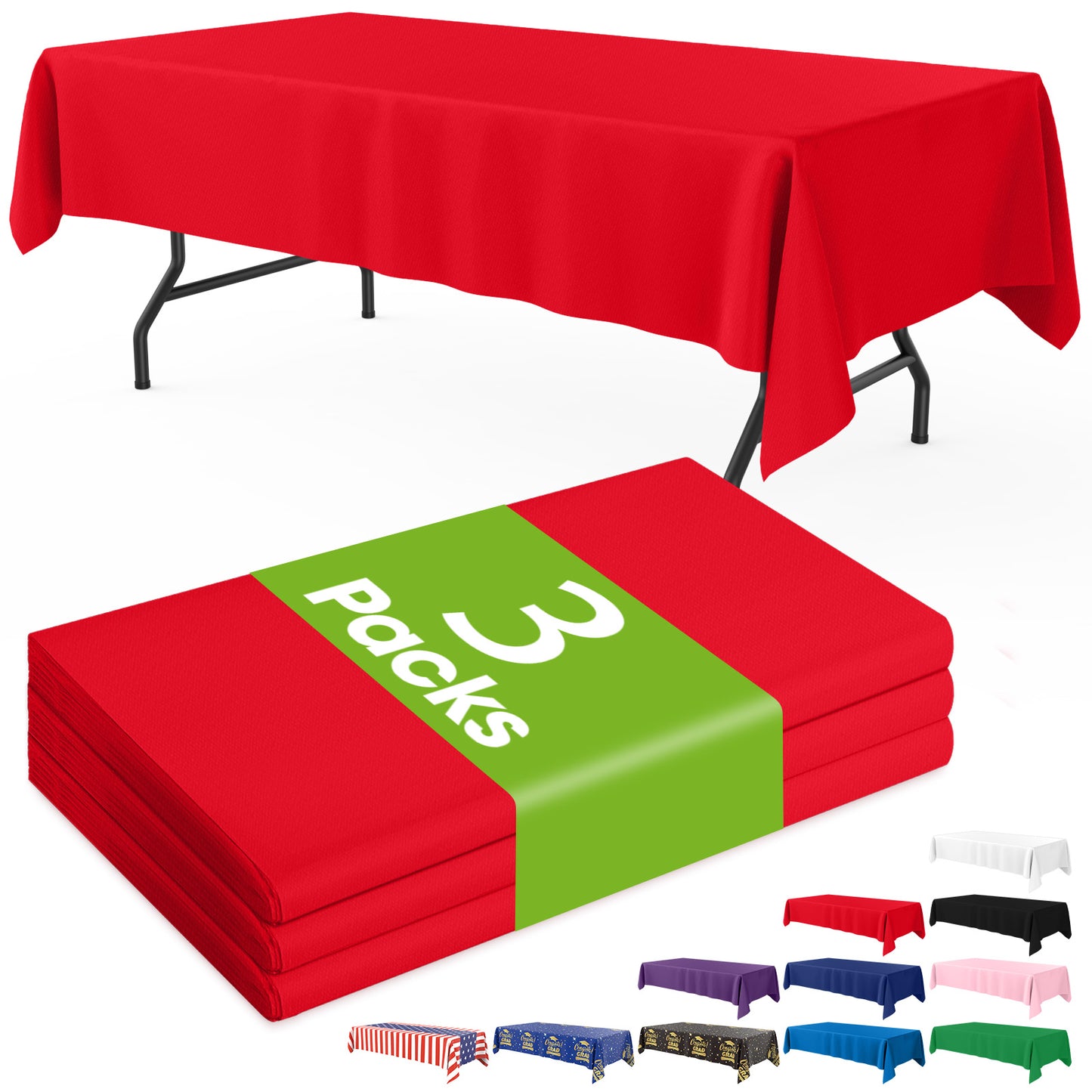 Pureegg Plastic Table Cloth Disposable 3 Pack, 54x108 Inch Rectangular Table Cloth, Leakproof Table Cover for Party, Picnic, US210-3