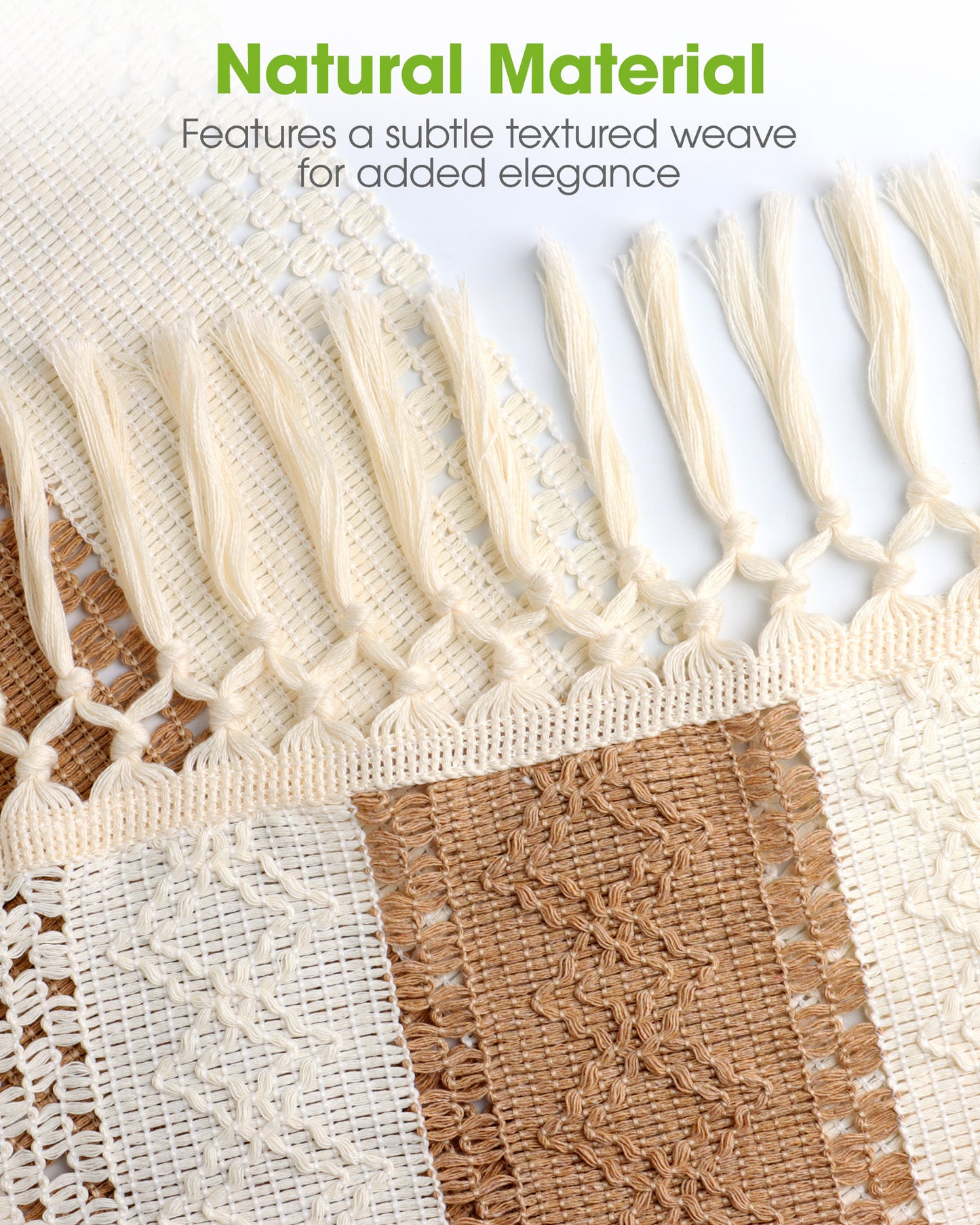 Pureegg Boho Linen Table Runner with Tassels – Macrame Farmhouse Decor for Dining Table, Bedroom, Baby or Bridal Shower