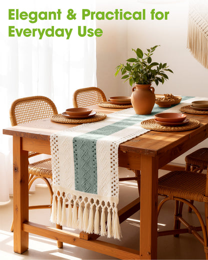 Pureegg Boho Linen Table Runner with Tassels – Macrame Farmhouse Decor for Dining Table, Bedroom, Baby or Bridal Shower