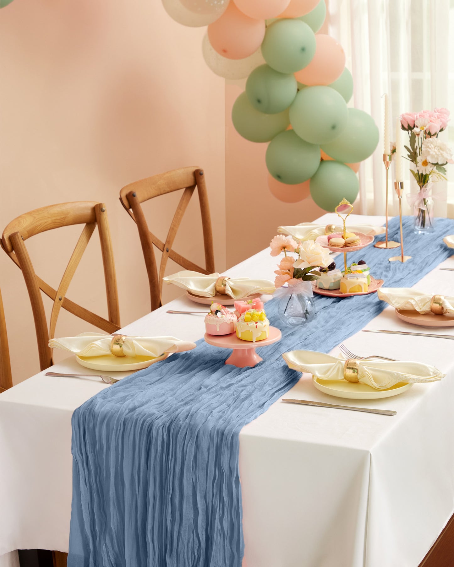 Pureegg 2-Pack Cheese Cloths Table Runner, 120'' Boho Table Cloth Decorations for Party, Baby Shower, Wedding and Farmhouse, Fabric Room Decor, Dusty Pink