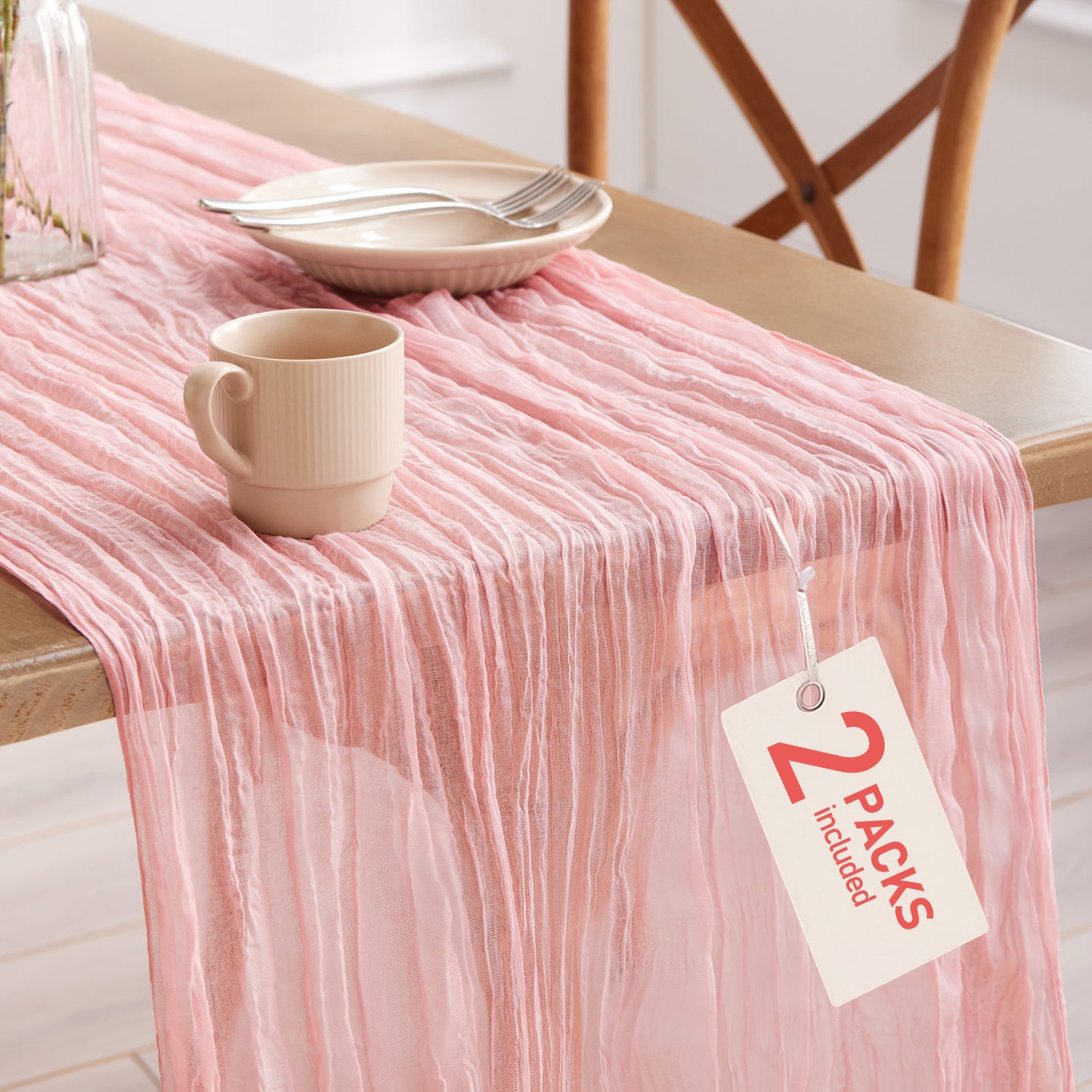 Pureegg 2-Pack Cheese Cloths Table Runner, 120'' Boho Table Cloth Decorations for Party, Baby Shower, Wedding and Farmhouse, Fabric Room Decor, Dusty Pink