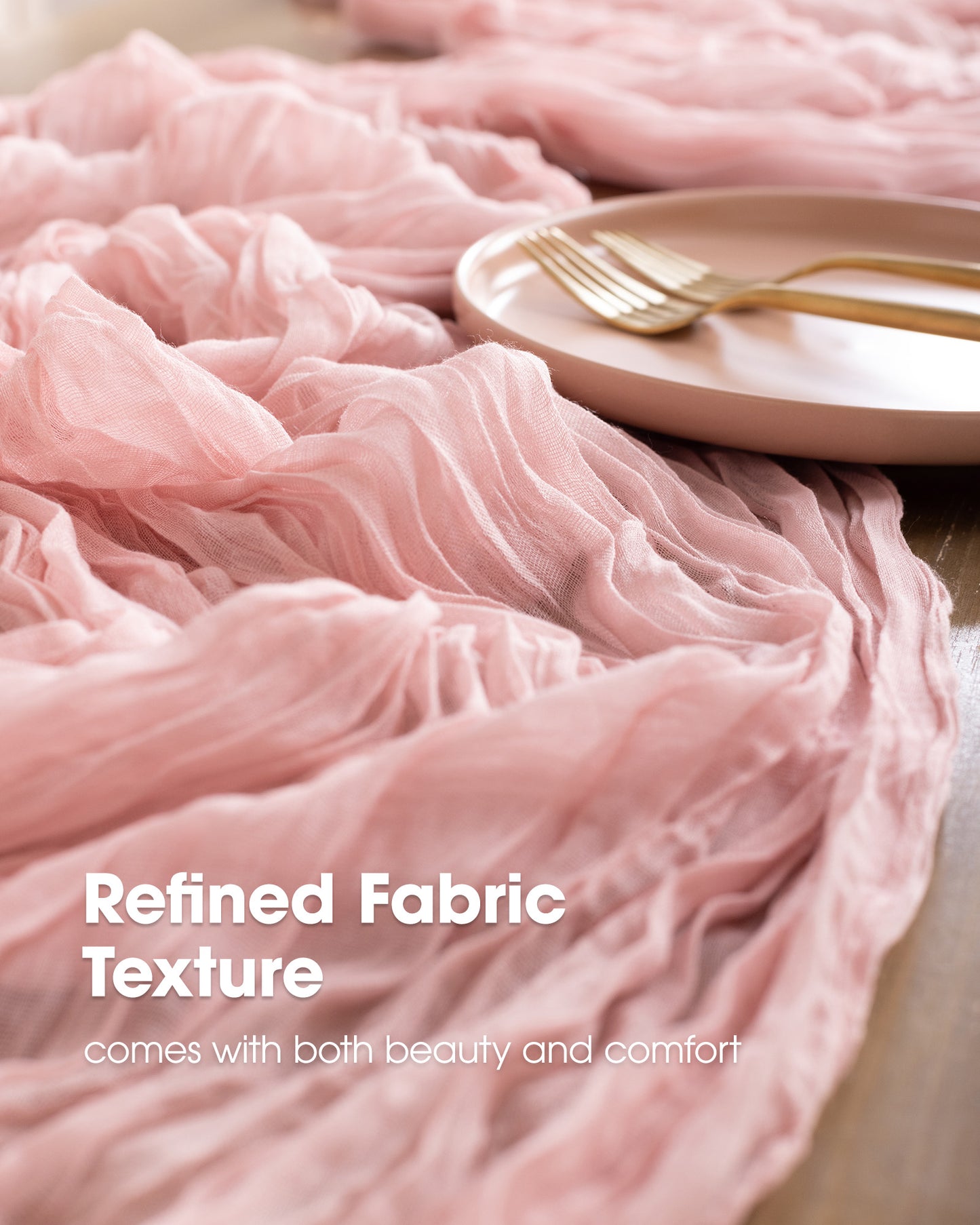 Pureegg 2-Pack Cheese Cloths Table Runner, 120'' Boho Table Cloth Decorations for Party, Baby Shower, Wedding and Farmhouse, Fabric Room Decor, Dusty Pink