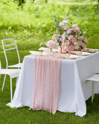 Pureegg 2-Pack Cheese Cloths Table Runner, 120'' Boho Table Cloth Decorations for Party, Baby Shower, Wedding and Farmhouse, Fabric Room Decor, Dusty Pink