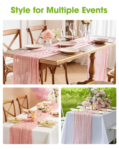 Pureegg 2-Pack Cheese Cloths Table Runner, 120'' Boho Table Cloth Decorations for Party, Baby Shower, Wedding and Farmhouse, Fabric Room Decor, Dusty Pink
