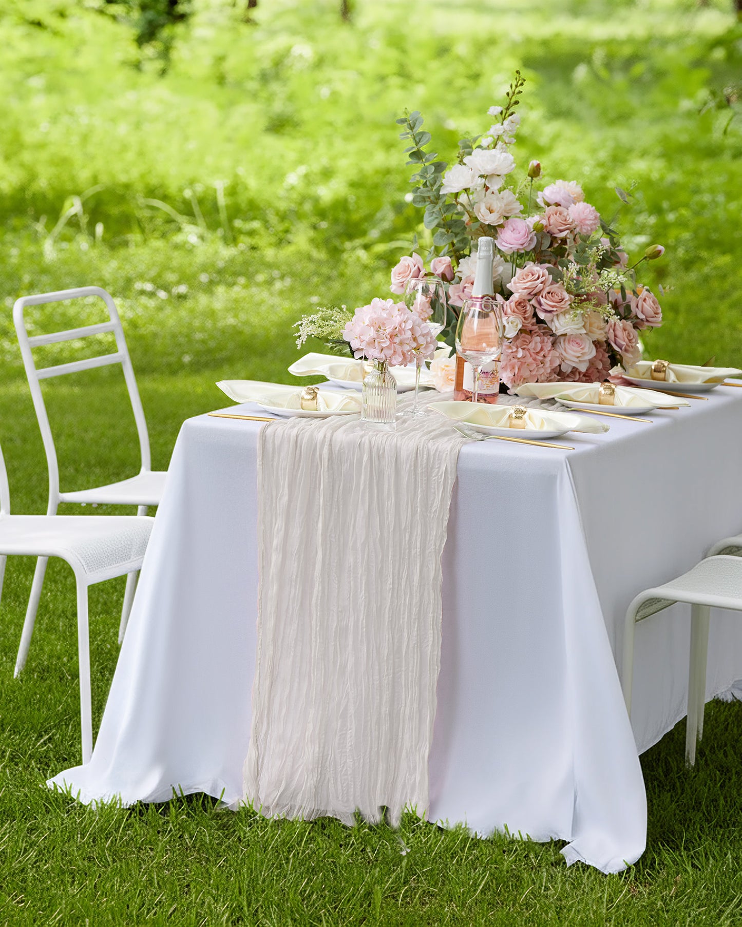 Pureegg 2-Pack Cheese Cloths Table Runner, 120'' Boho Table Cloth Decorations for Party, Baby Shower, Wedding and Farmhouse, Fabric Room Decor, Dusty Pink