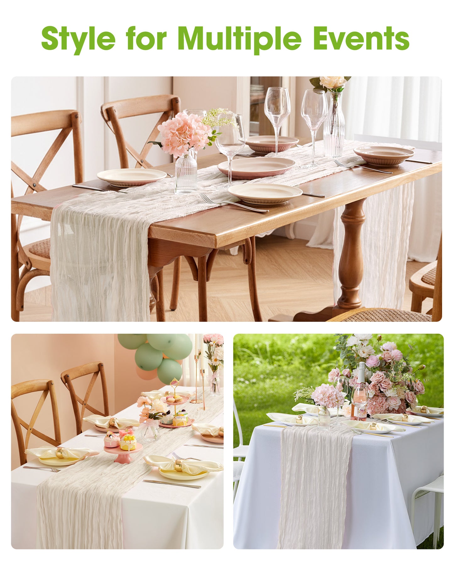 Pureegg 2-Pack Cheese Cloths Table Runner, 120'' Boho Table Cloth Decorations for Party, Baby Shower, Wedding and Farmhouse, Fabric Room Decor, Dusty Pink